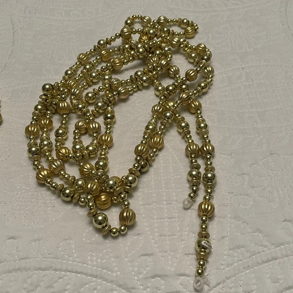 Set of 2 Strands Gold Tone Beaded Christmas Garland with Different Shapes & Size